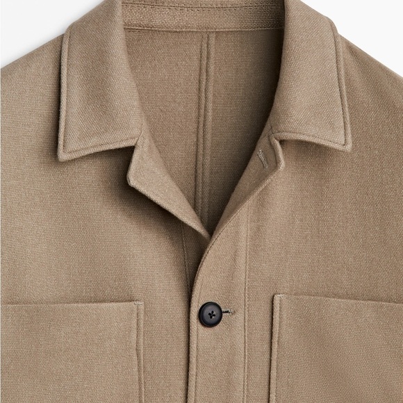 NWT. Massimo Dutti Beige Plain Wool Blend Overshirt. Size M. - Picture 6 of 13